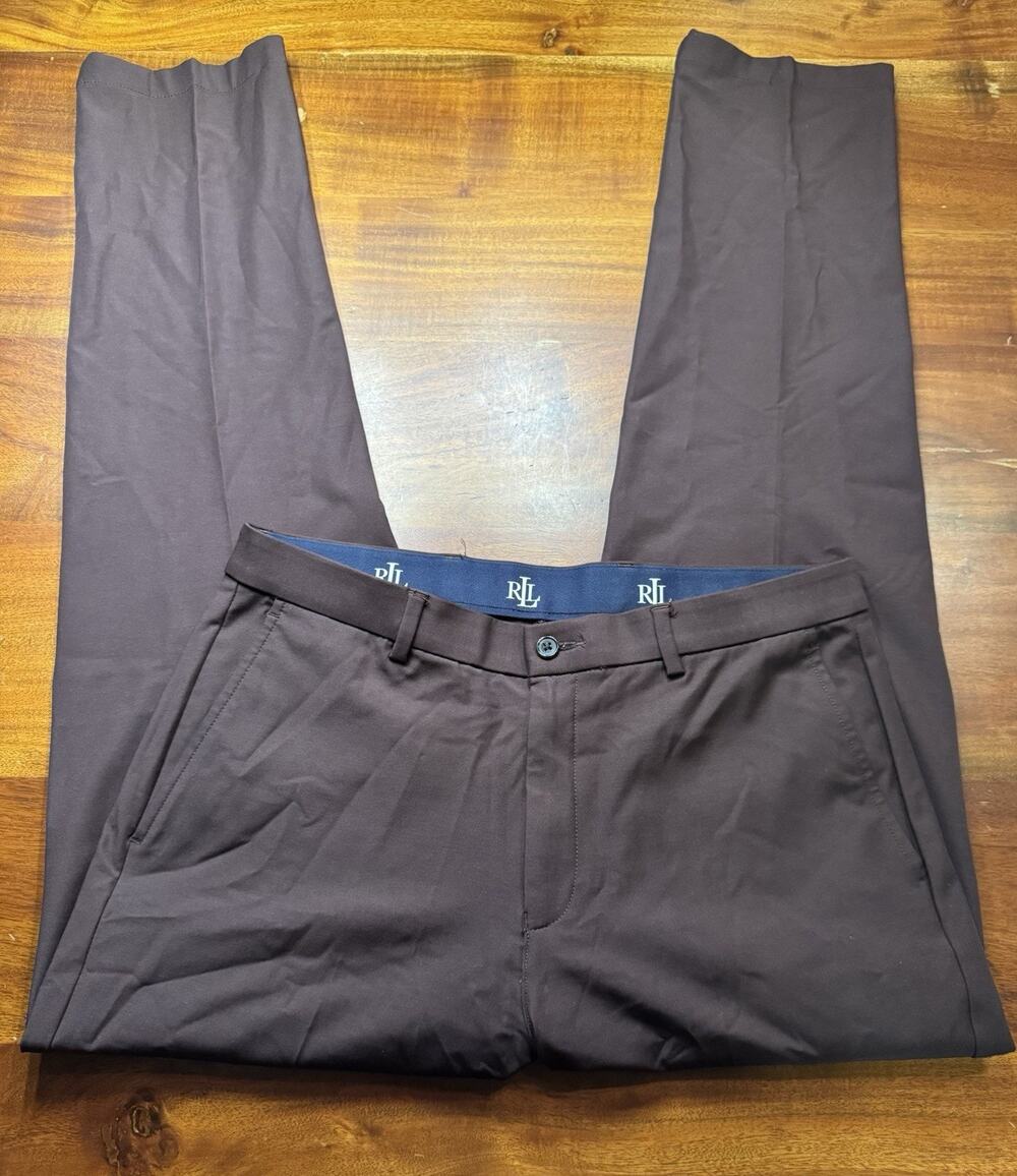 Ralph Lauren Mens Brown Maroon Flat Front Preppy Dress Pants Slacks Sz 33 x 32
